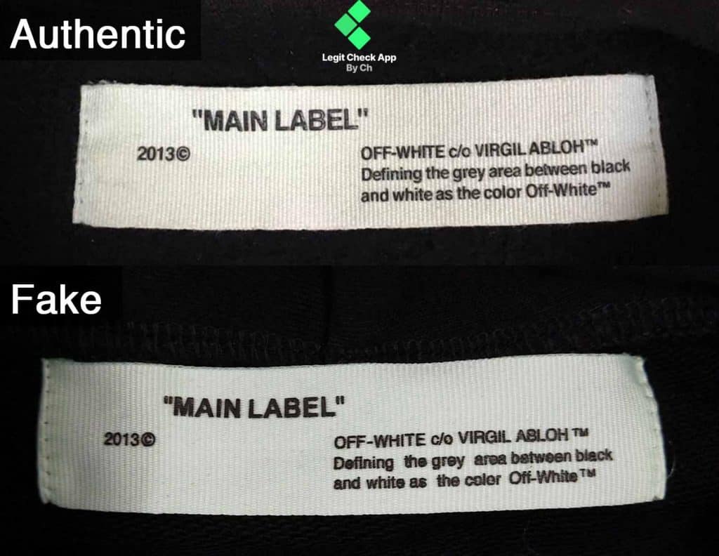 comparison fake vs real neck tag for hoodie