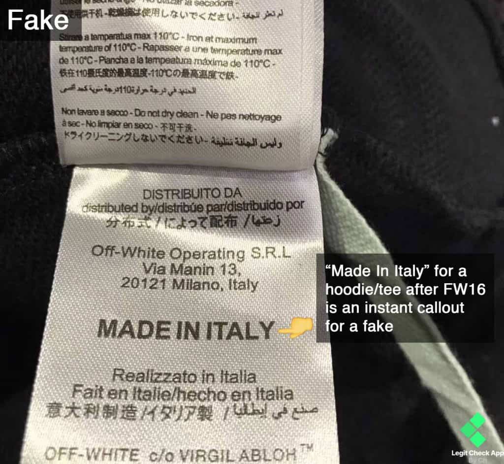 Off-White Italy Wash Tag