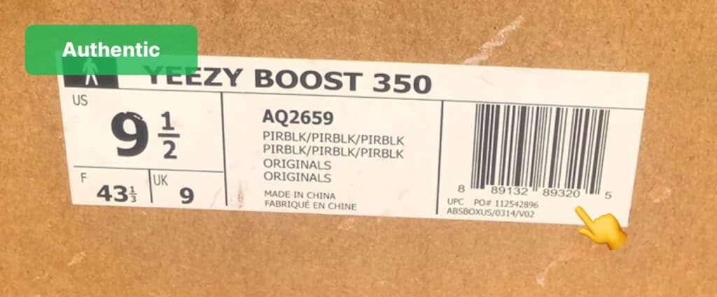 authentic Yeezy Boost 350 V1 box label