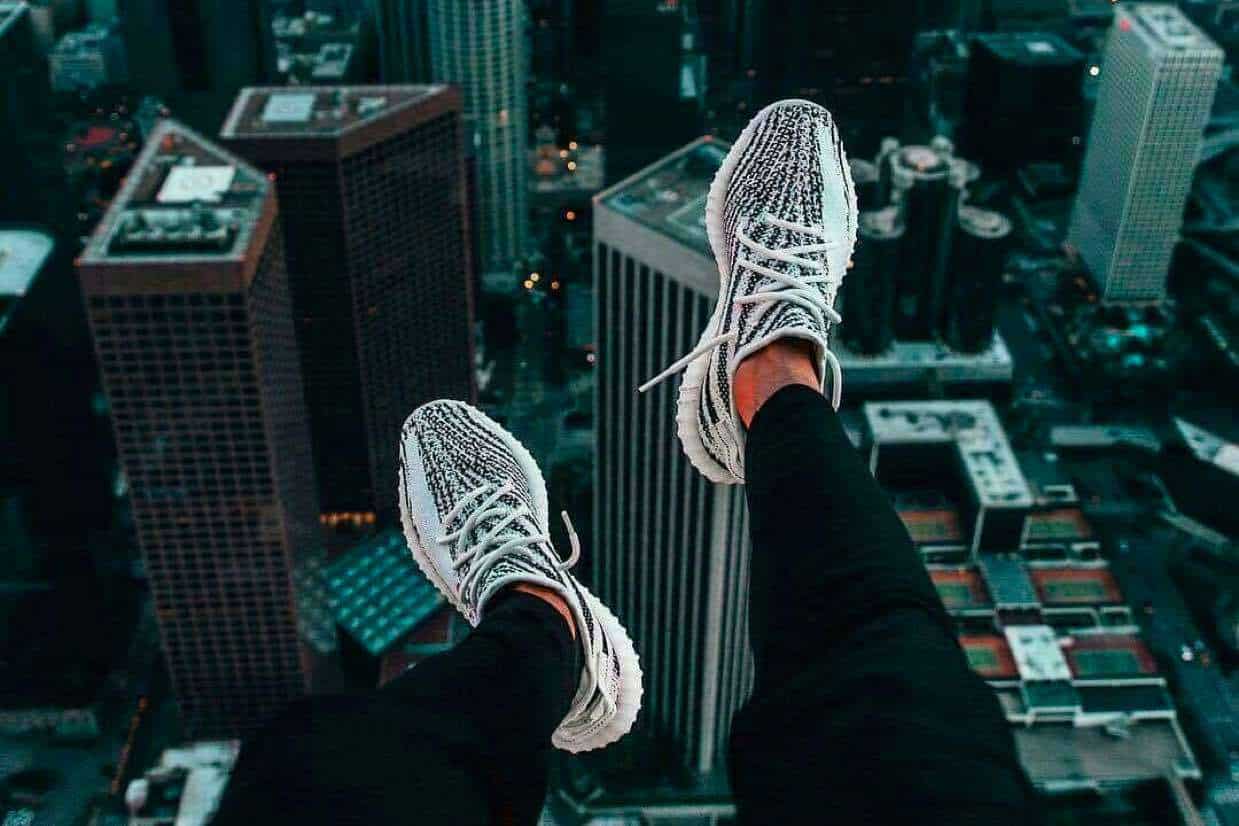 zebra yeezys on feet