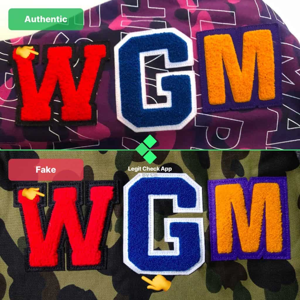 Bape WGM text original vs fake