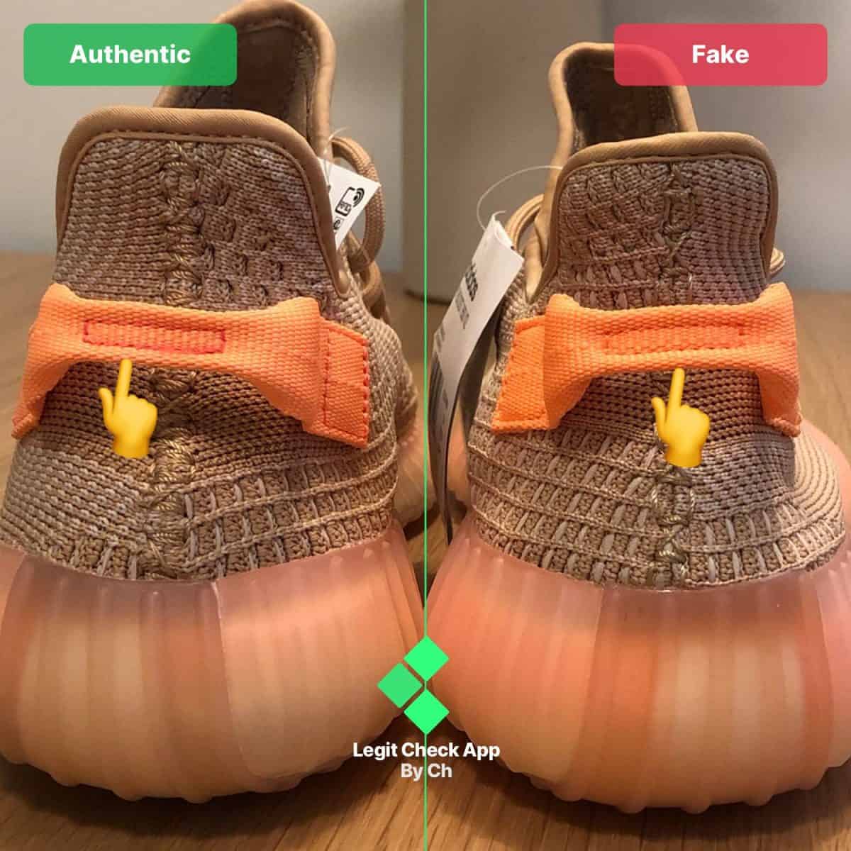 Fake vs Real Yeezy Clay Pull Tab Stitching