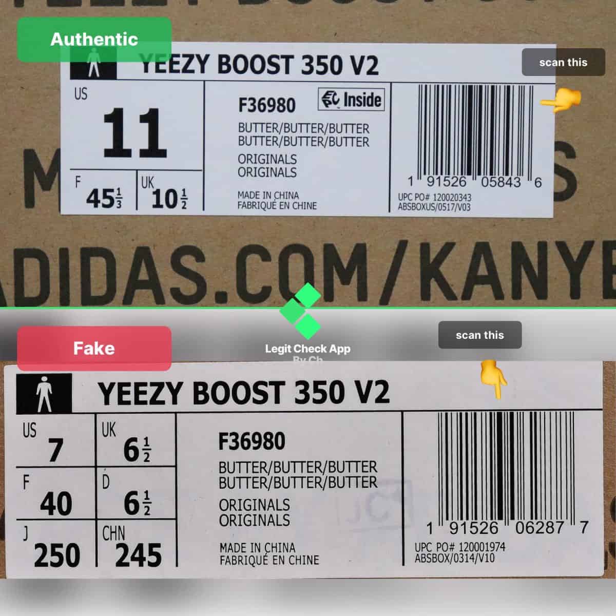 Yeezy Boost 350 V2 Butter Barcode Box Scan