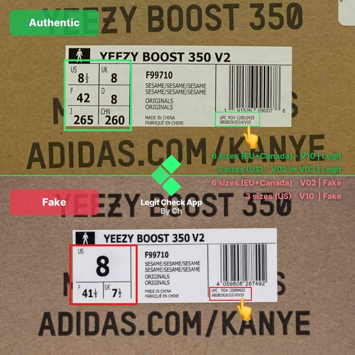 Yeezy Sesame box label fake vs real