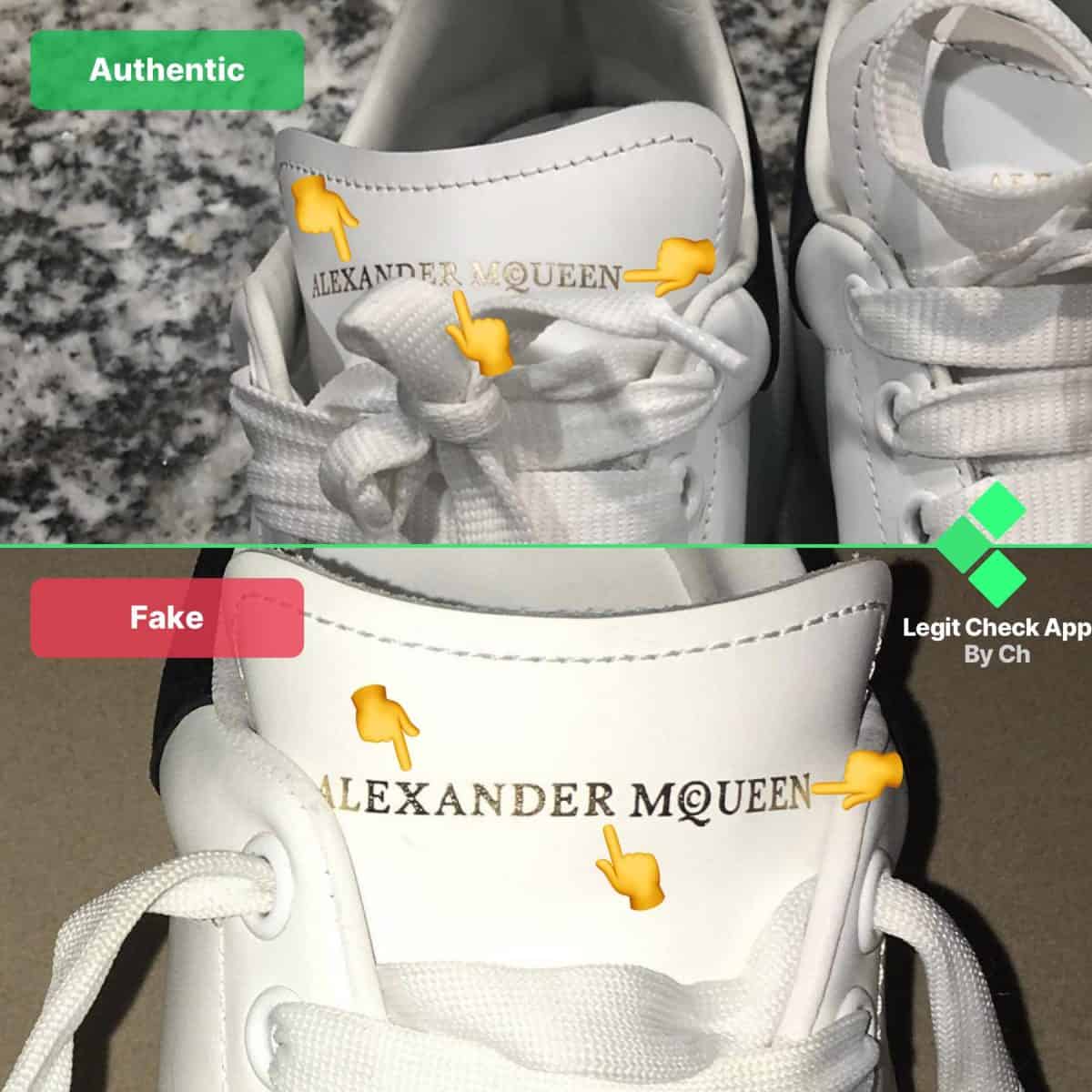 How is the Alexander McQueen name written on the tongue tag?