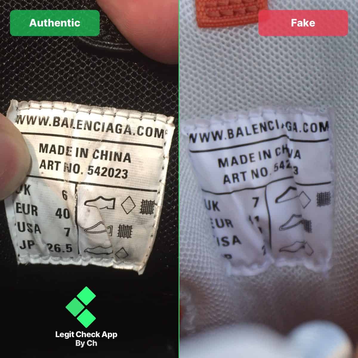 how to spot fake balenciaga track via size tags
