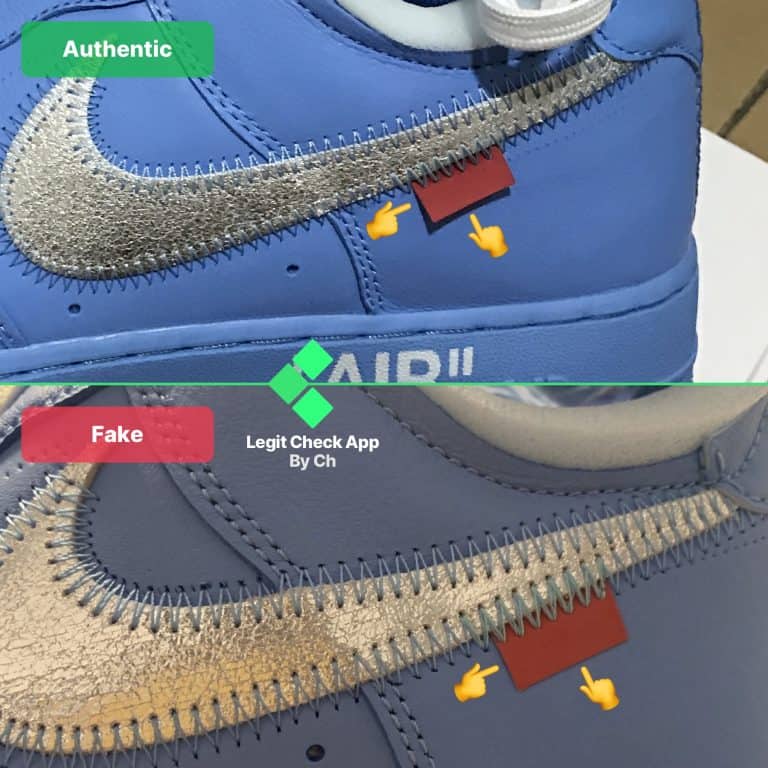 Real Vs Fake Off-White Nike Air Force 1 MCA University Blue - Legit ...