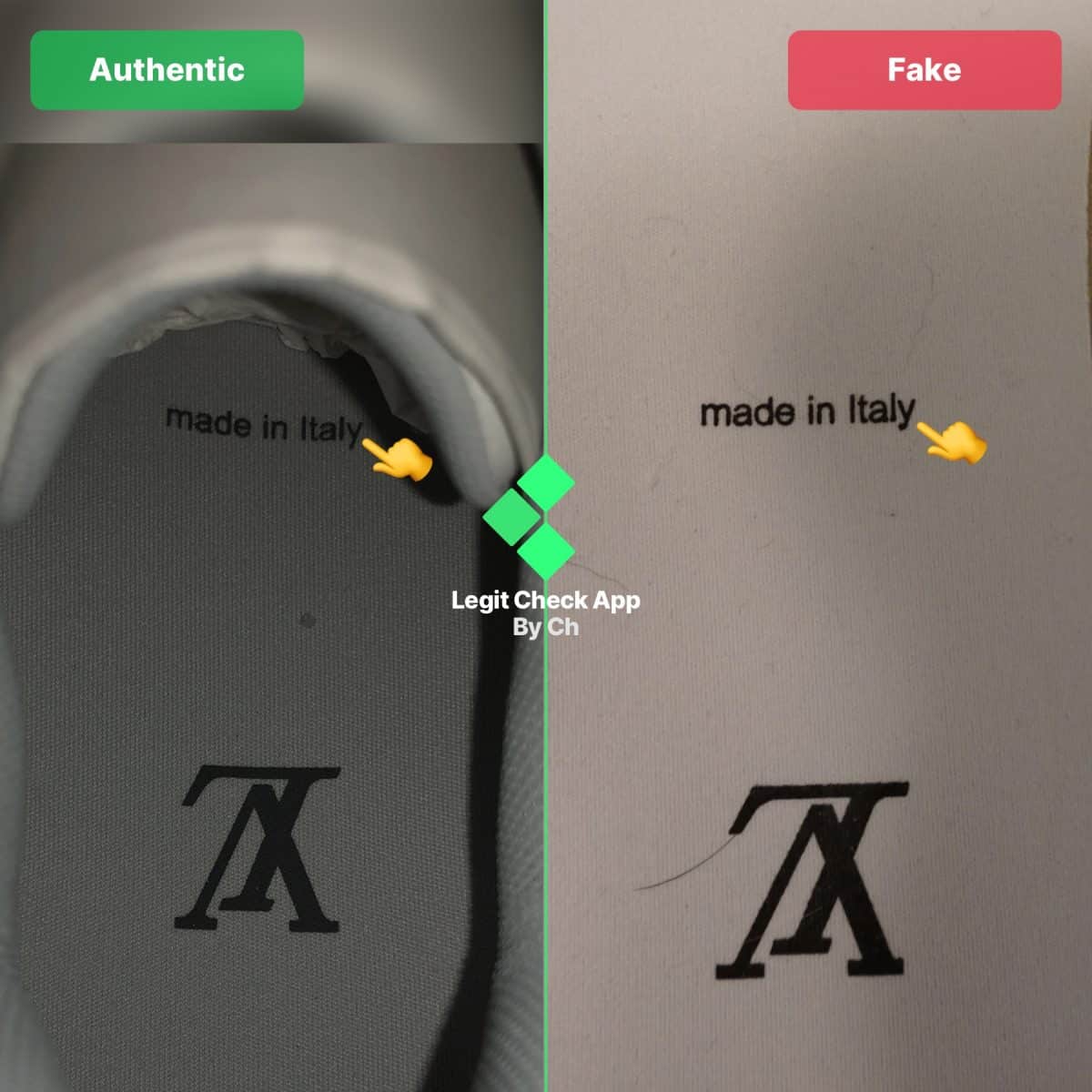 how to spot fake louis vuitton sneakers insole comparison