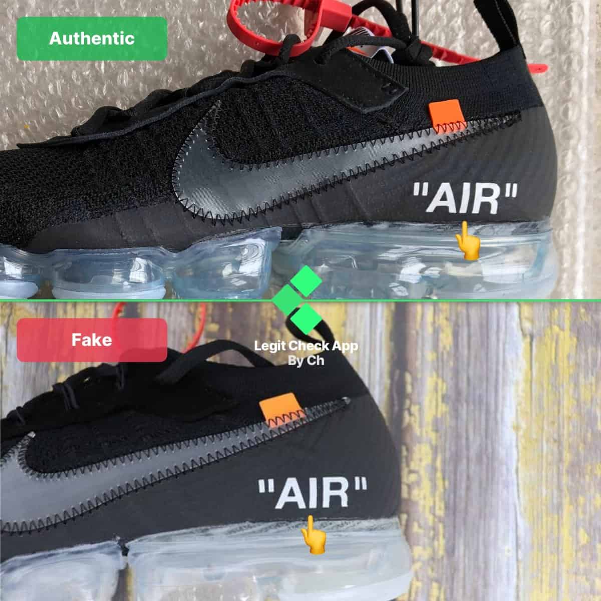 real vs fake air text off-white