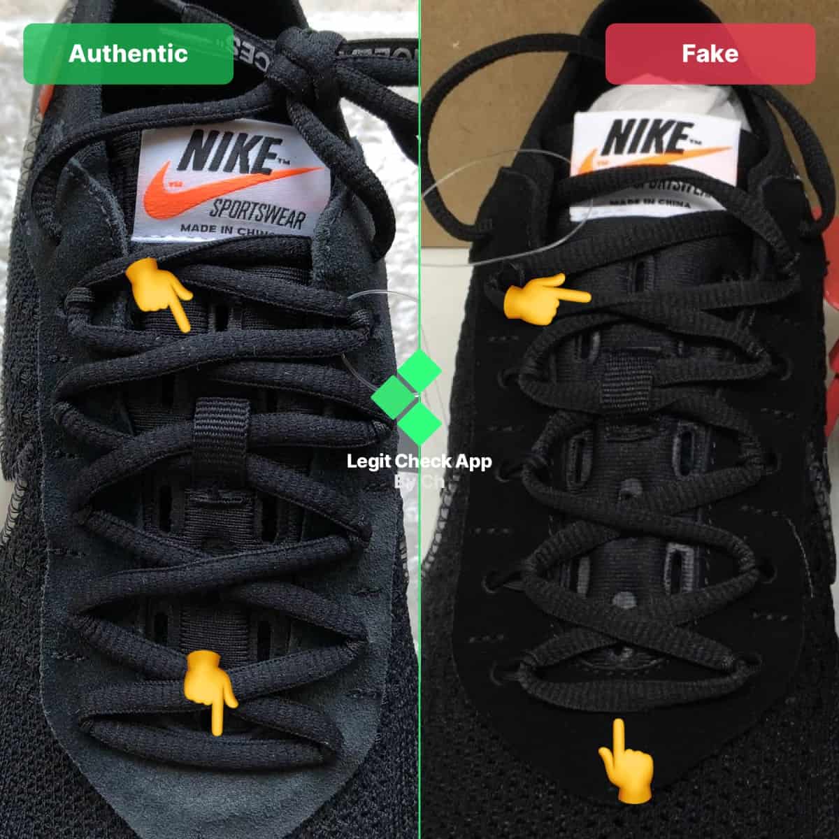 fake vs real vapormax lace loops