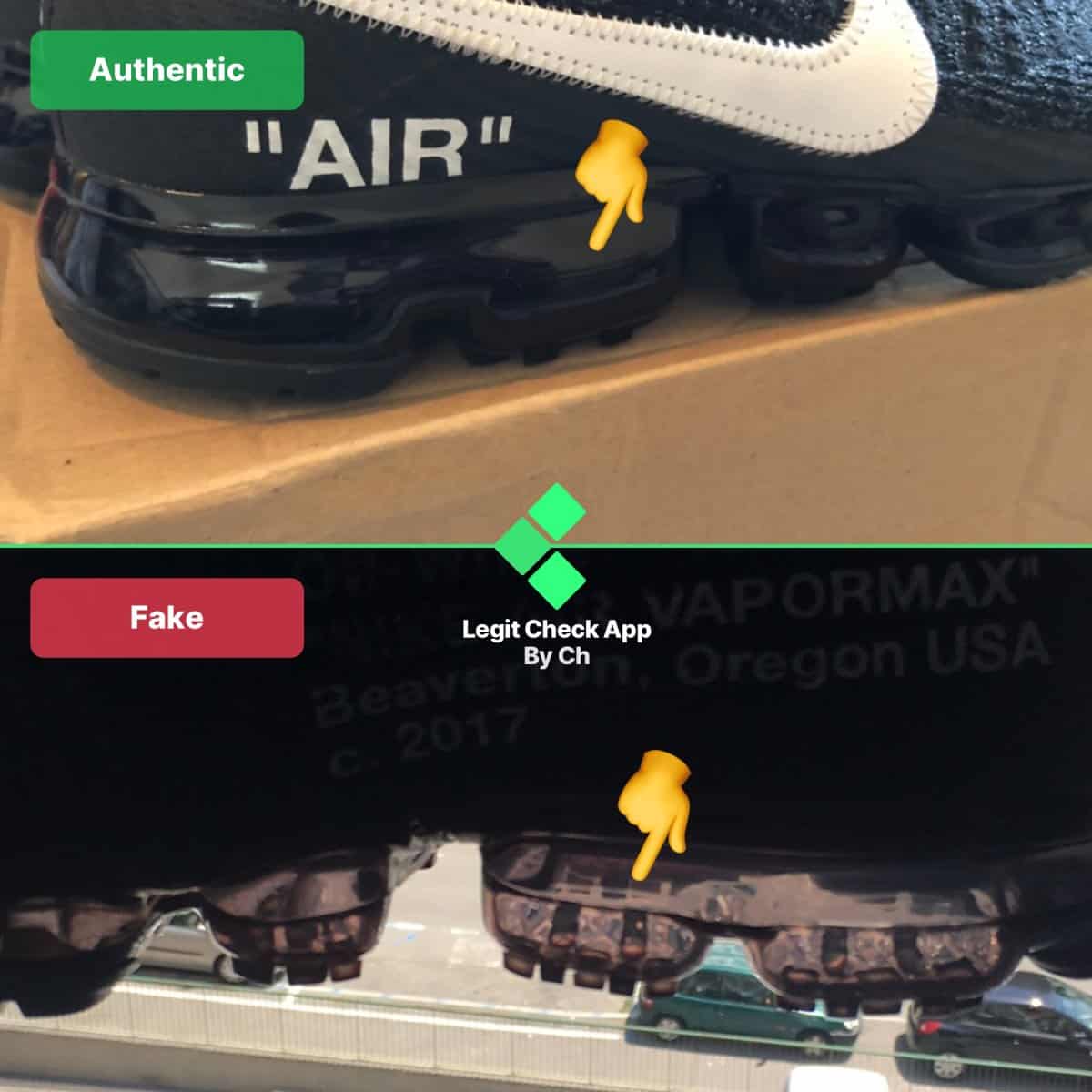 fake vs real ow vapormax sole
