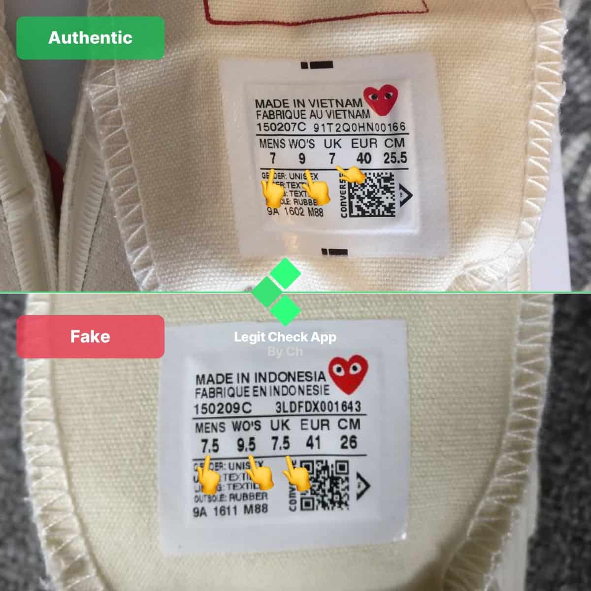 Converse CDG Legit Check Original VS Fake 2024 Legit Check   Half Size Fake Size Tag 1536x1536 