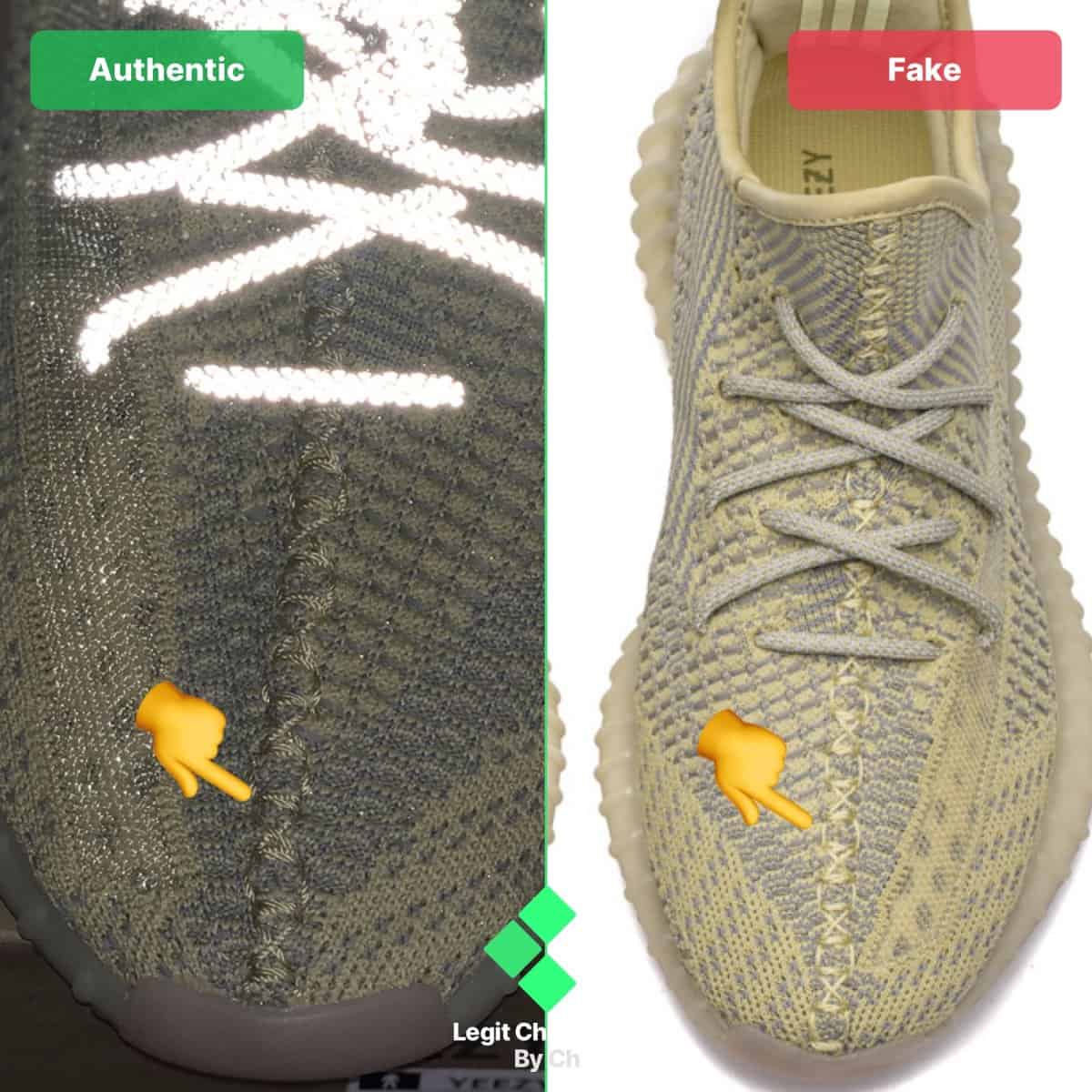 yeezy stitching real vs fake