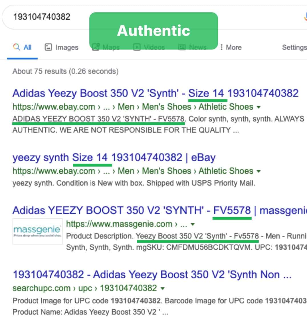 Yeezy Synth Authentic Barcode Scan