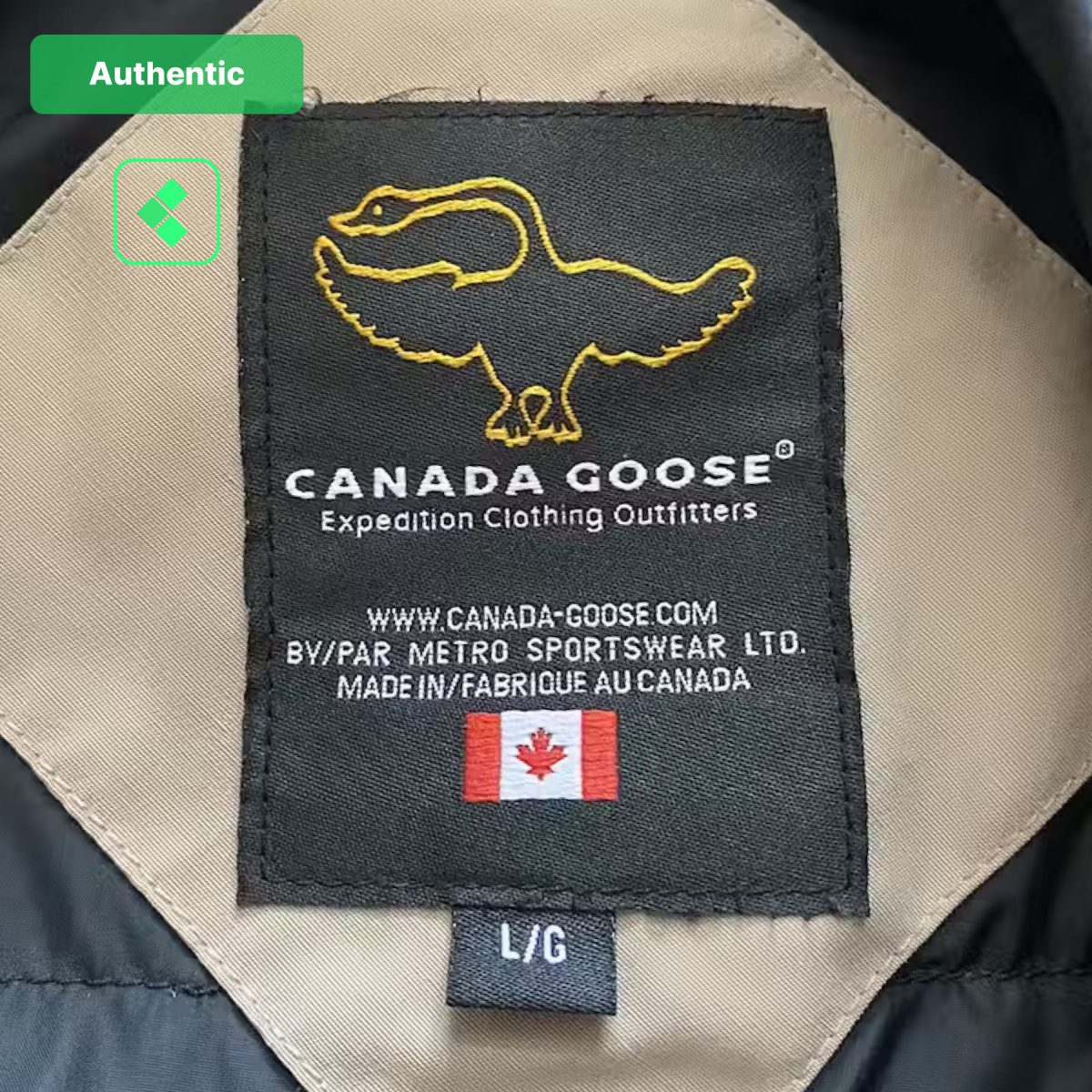 Example of an authentic Canada Goose jacket's neck label