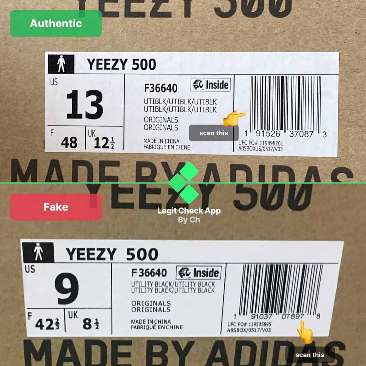 fake vs real yeezy 500