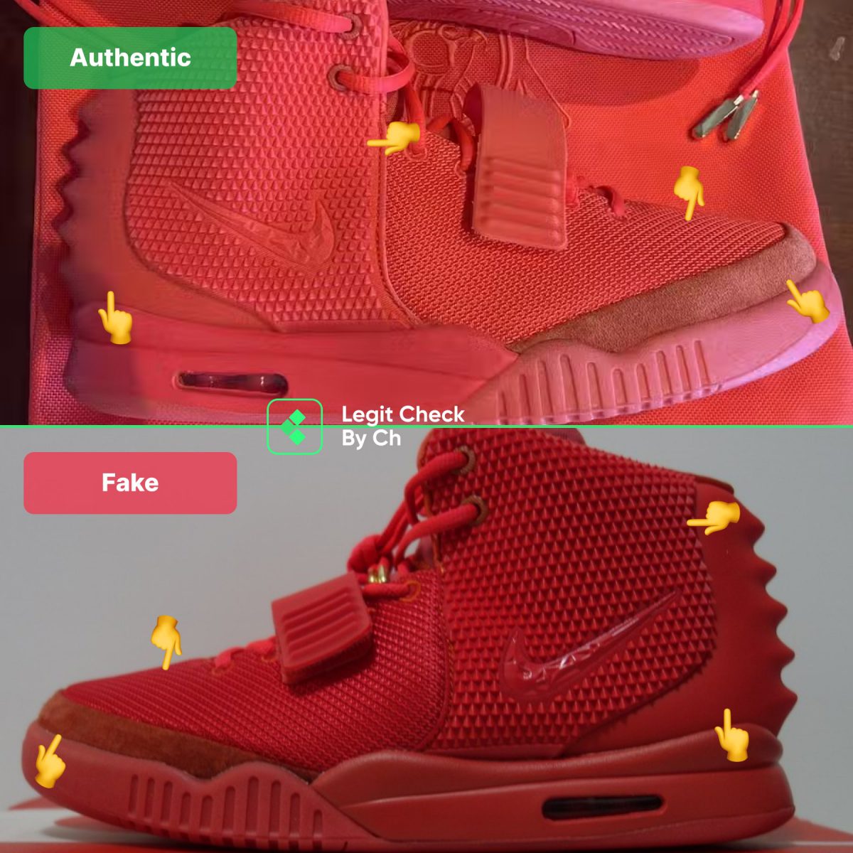 Authentic vs fake Yeezy Red October Comparison: Color