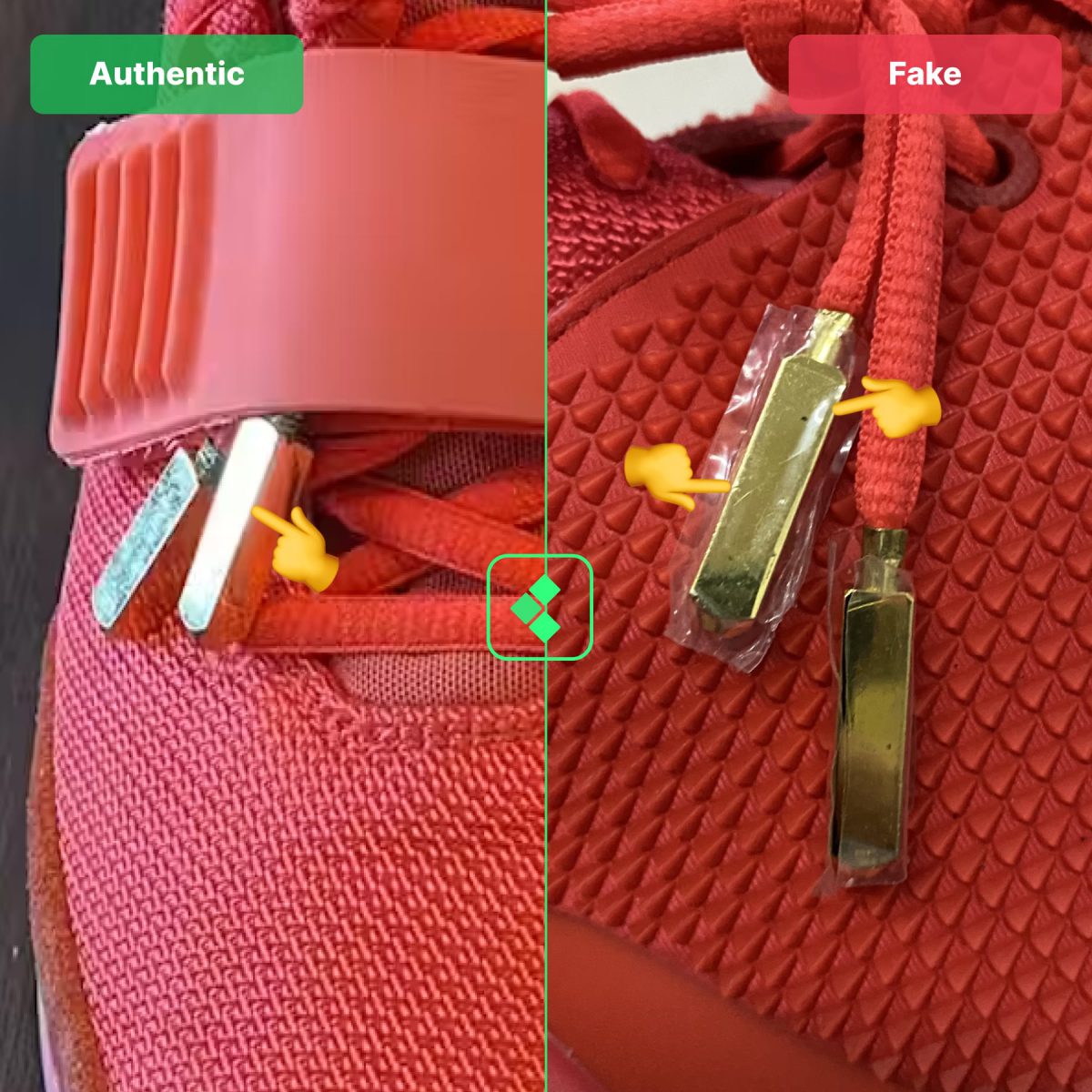 Authentic vs fake Yeezy Red October Comparison: Lace Plates