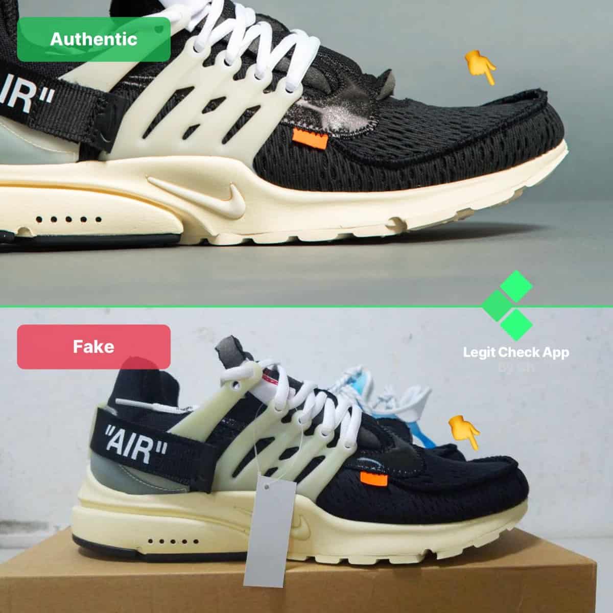 off-white presto fake vs real toe box