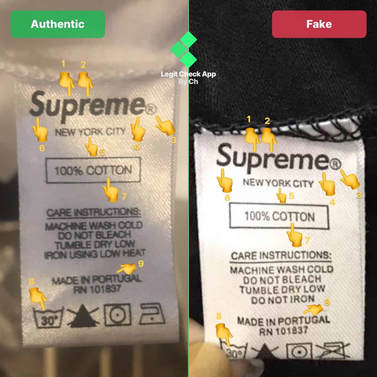 supreme comme des garcons split box logo t-shirt real vs fake guide