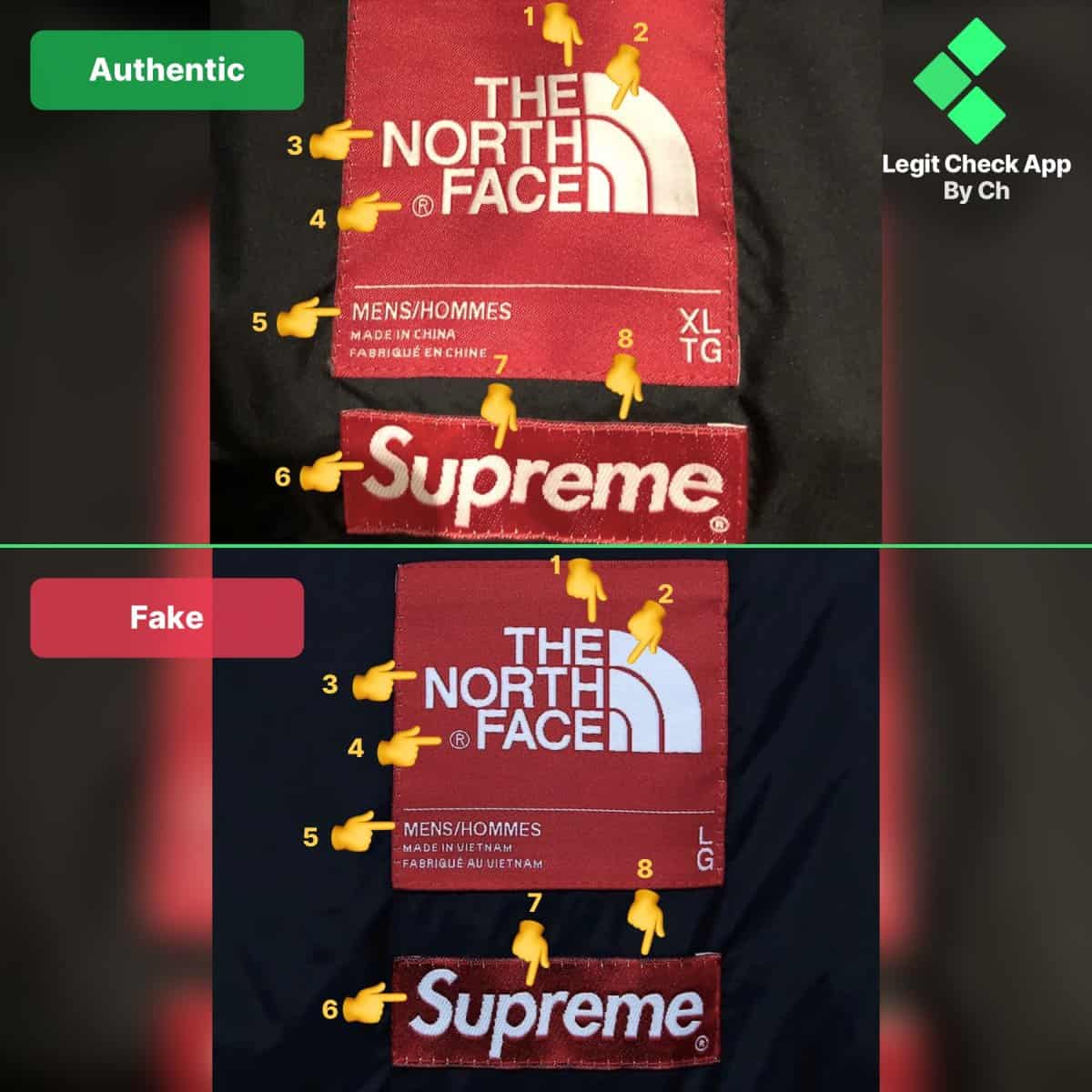 fake vs real supreme the north face by any means