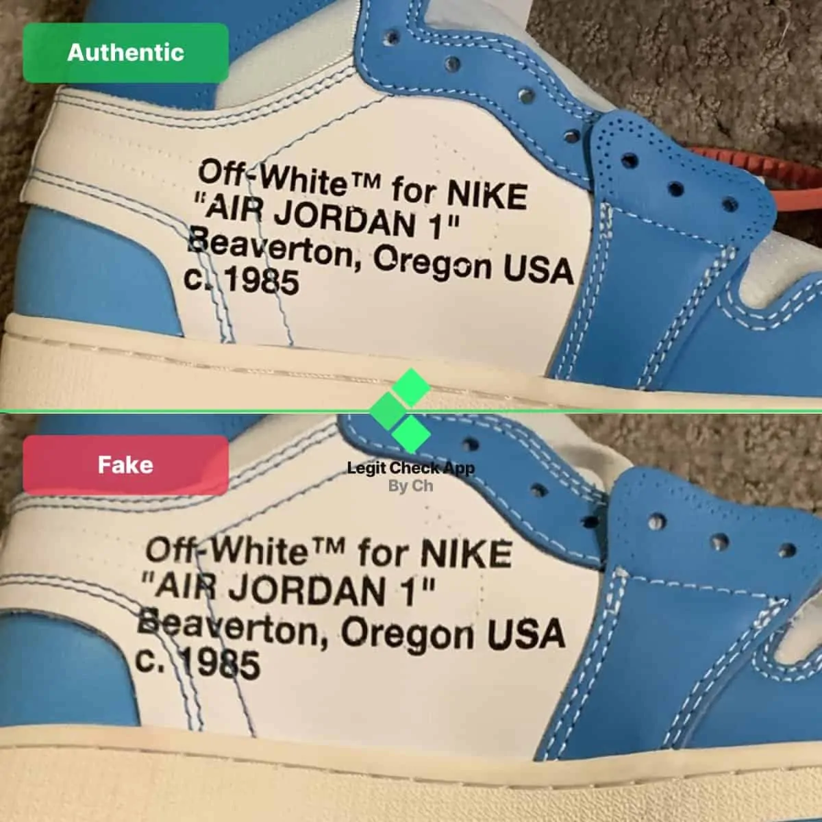 Off white jordan 1 best sale unc real vs fake