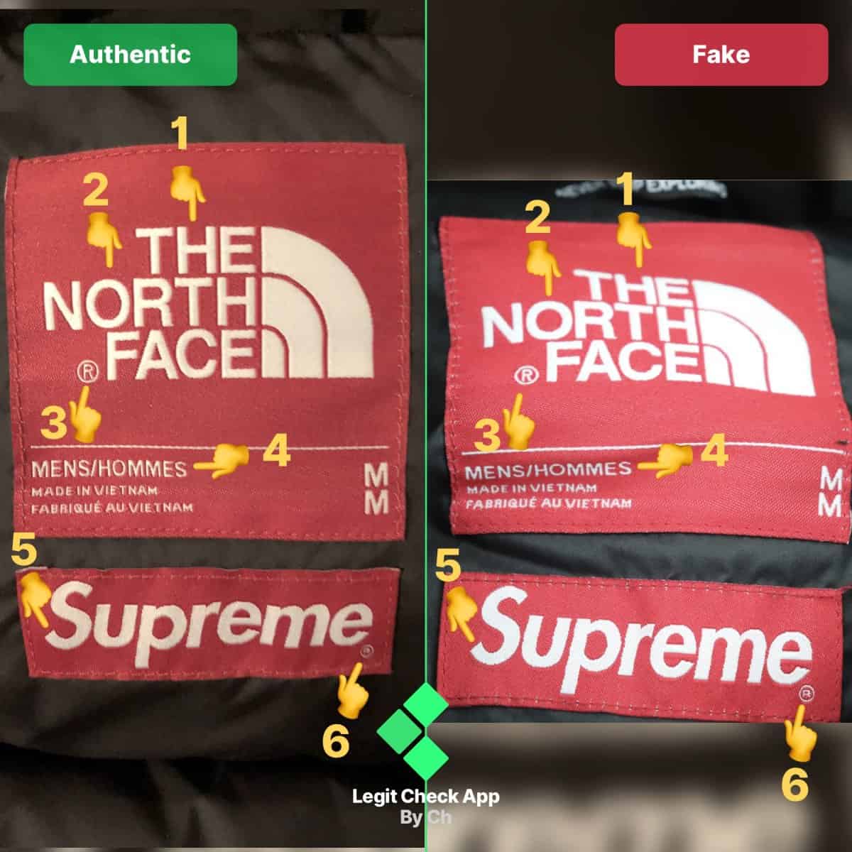 real vs fake supreme tnf mountain