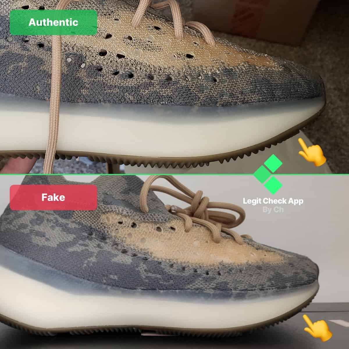 fake vs real yeezy boost 380 mist toe boxes