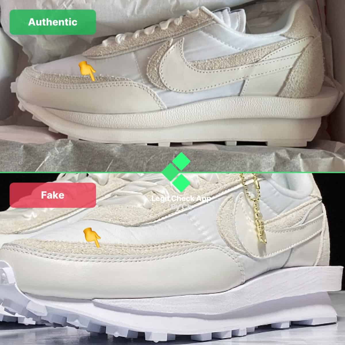 fake vs real sacai nylon white