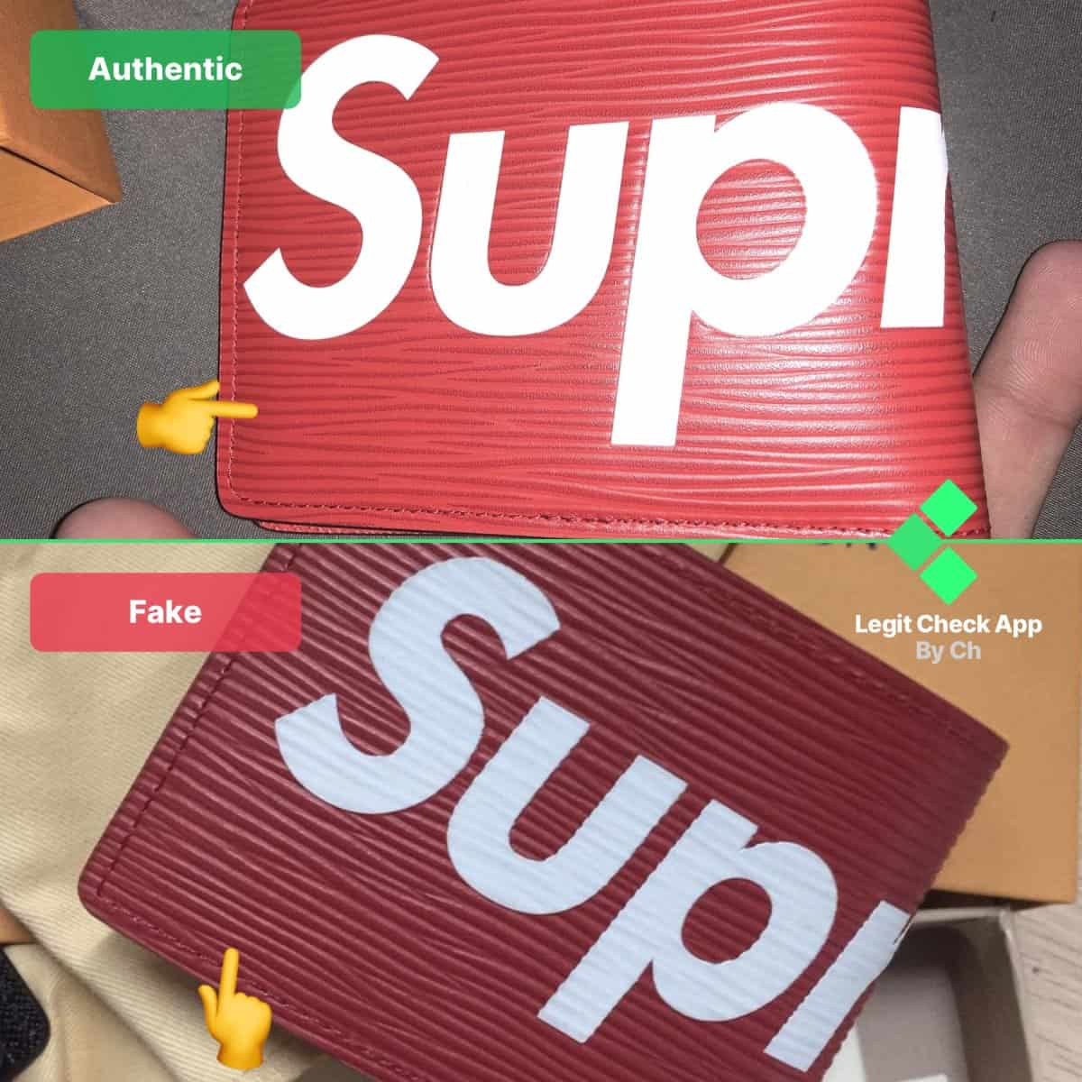 fake vs real supreme louis vuitton wallets