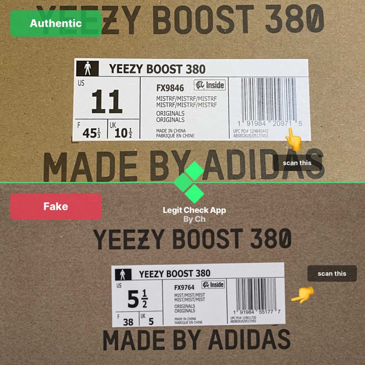 yeezy boost 380 mist real vs fake
