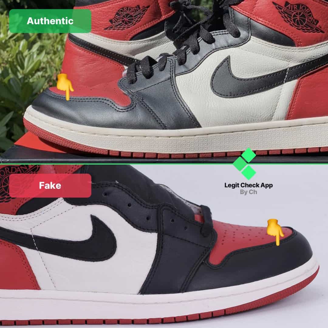 Air Jordan 1 Bred Toe fake vs real