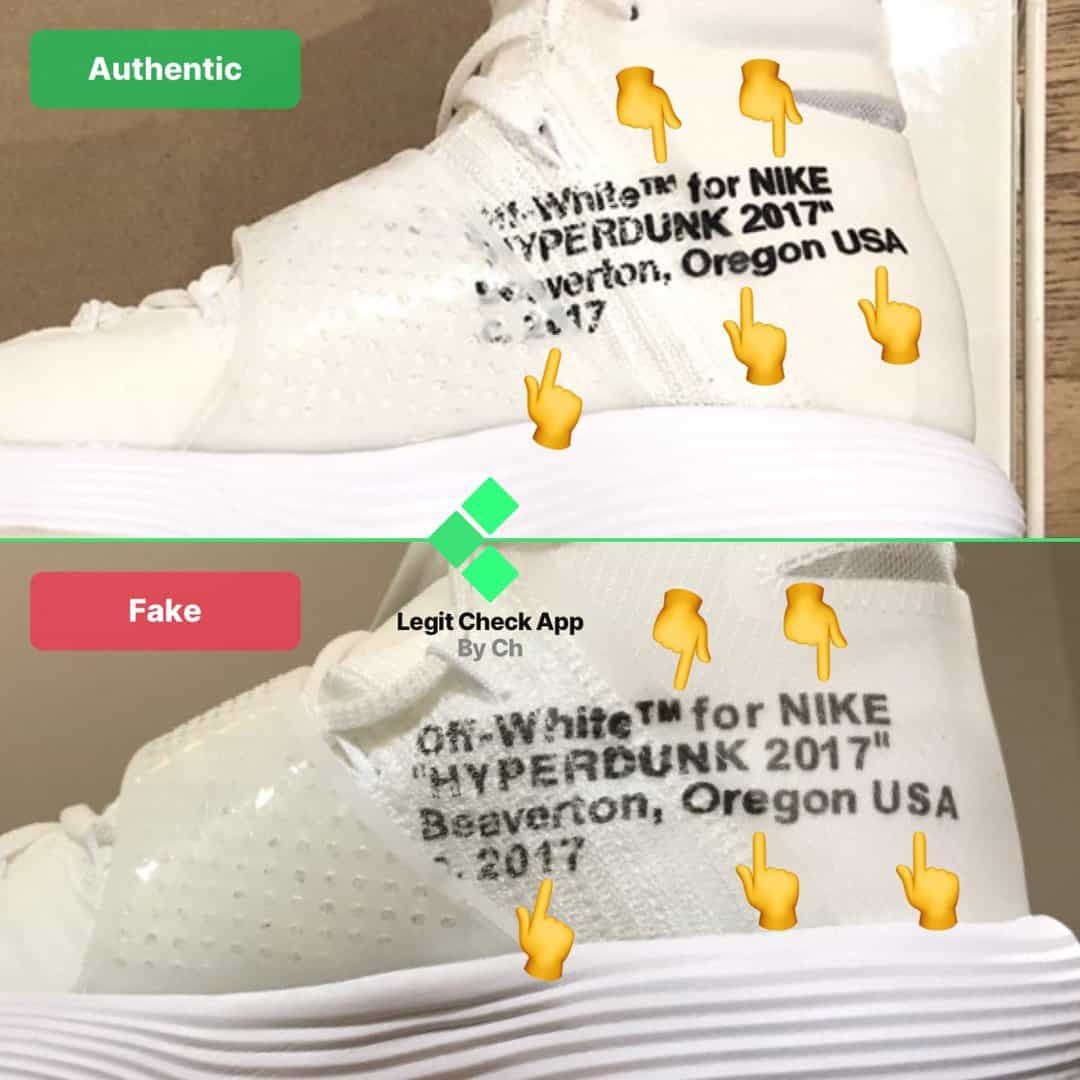 off-white hyperdunk fake vs real