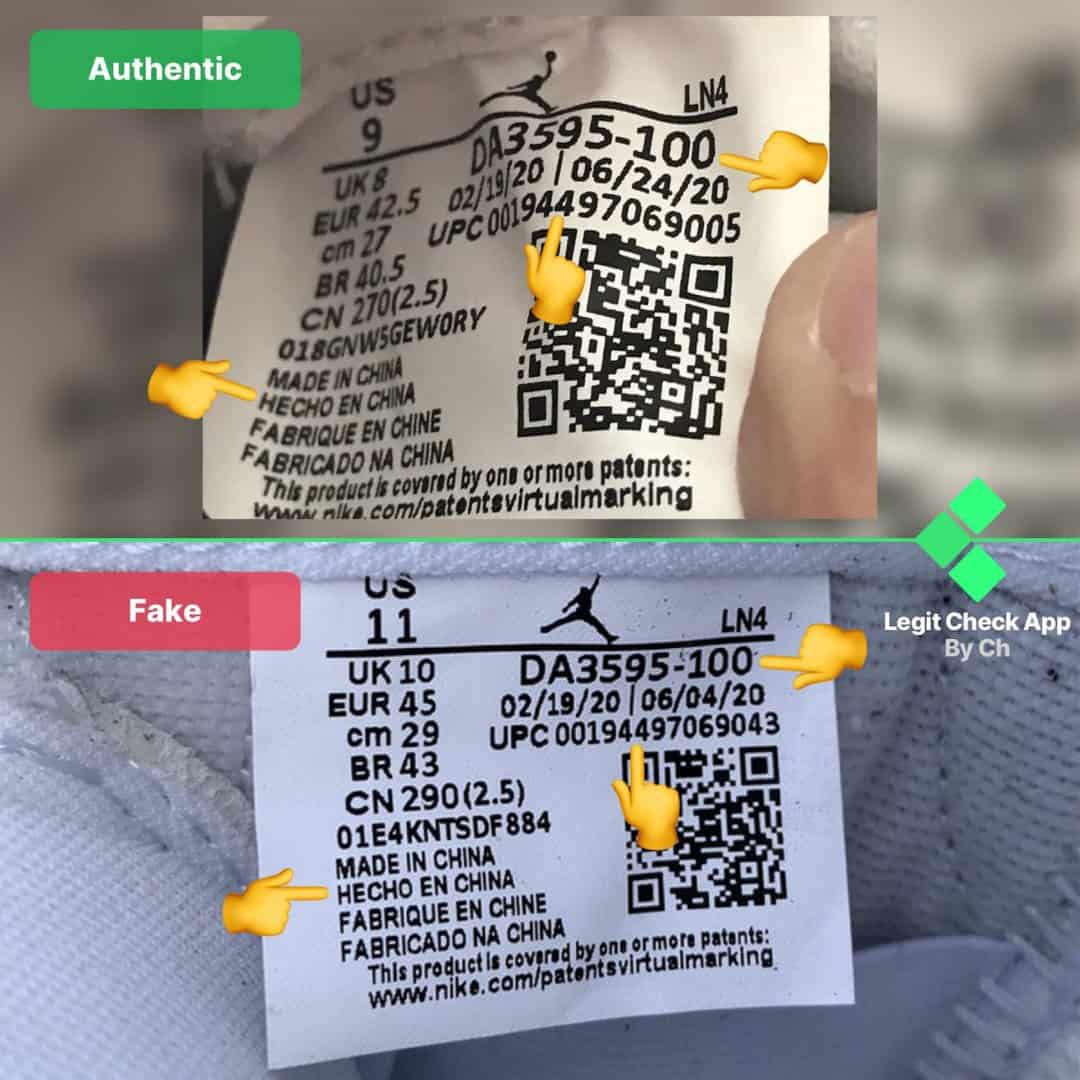 fake vs real fragment air jordan 3 size tags