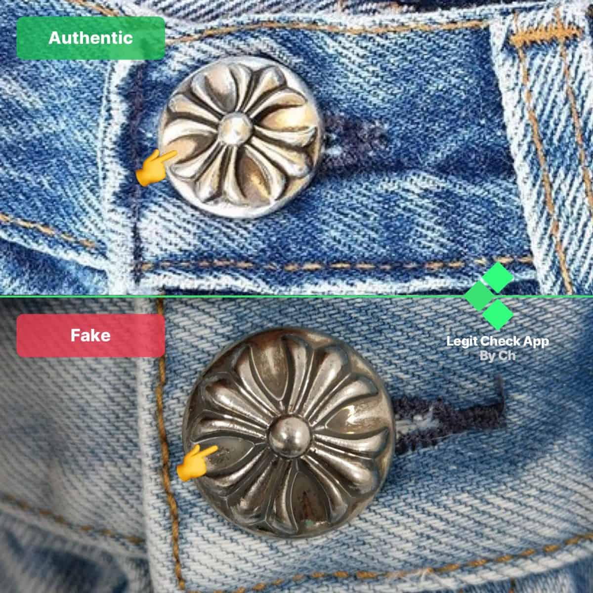 Хромированные джинсы с сердечками Authentic vs Replica
