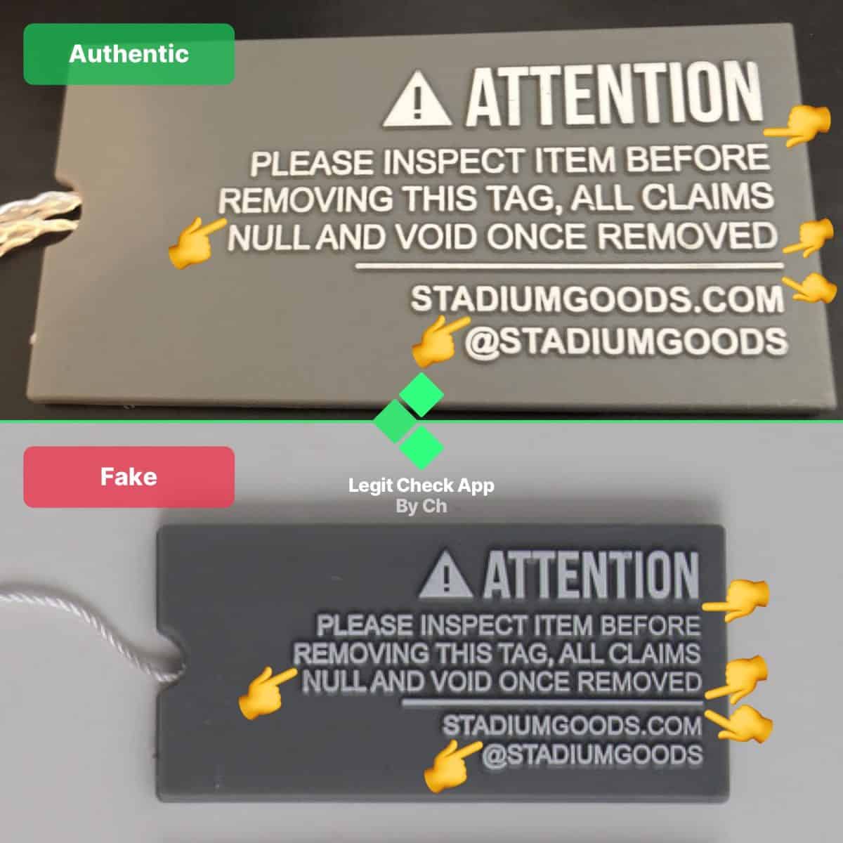 fake vs real stadium goods verified tag