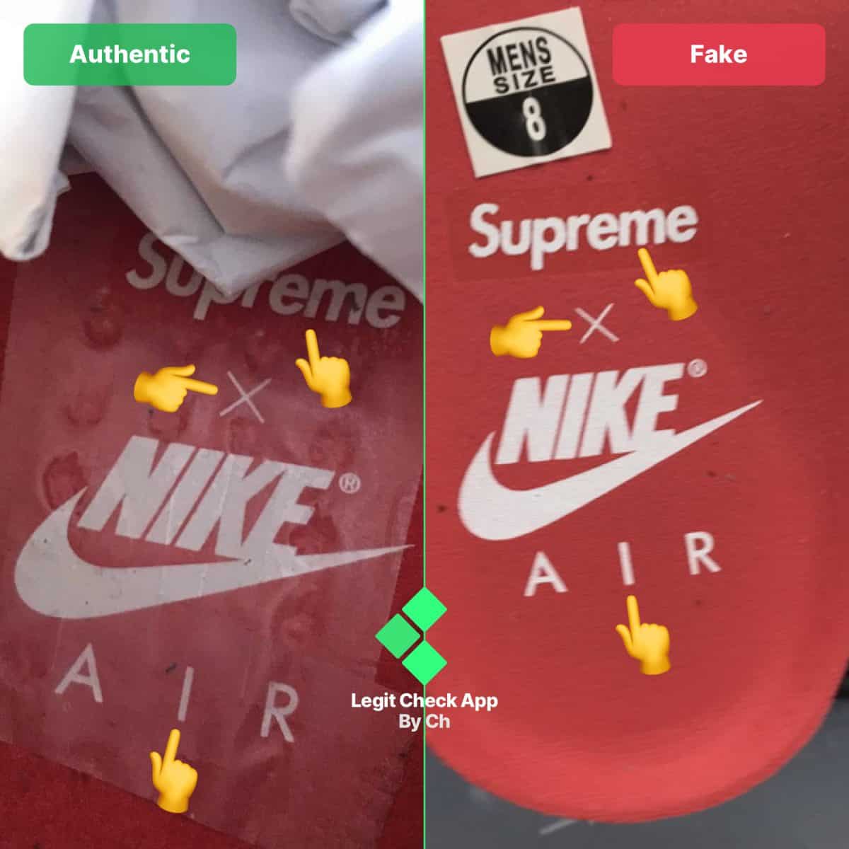 fake vs real supreme air more uptempo