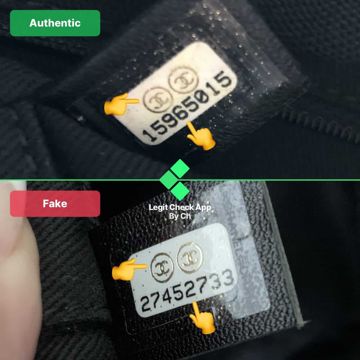 Real vs Fake Chanel Deauville Bag label
