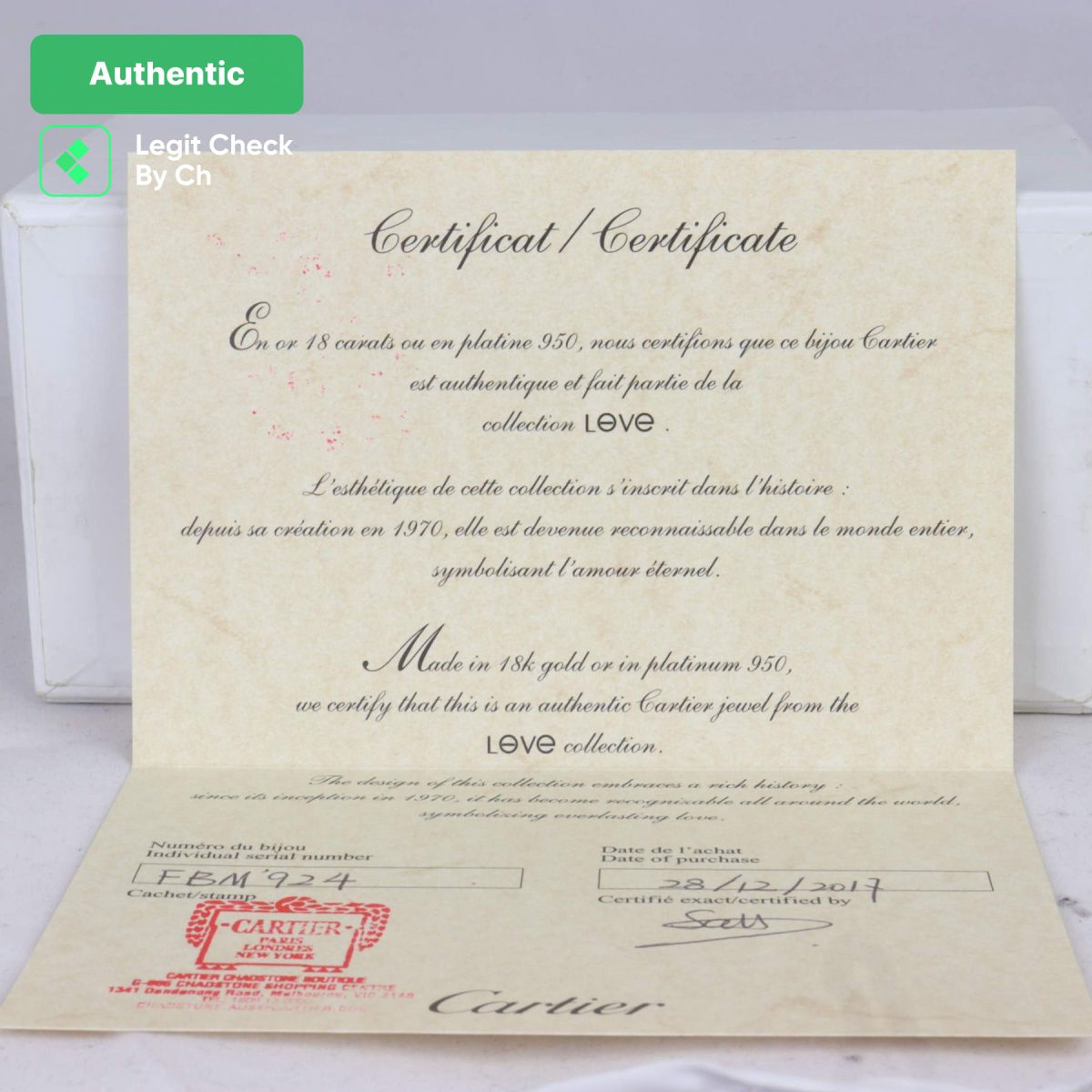Cartier Love Ring Original Certificate
