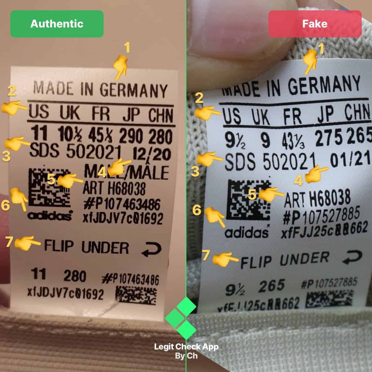 how to spot fake yeezy 450 size tags