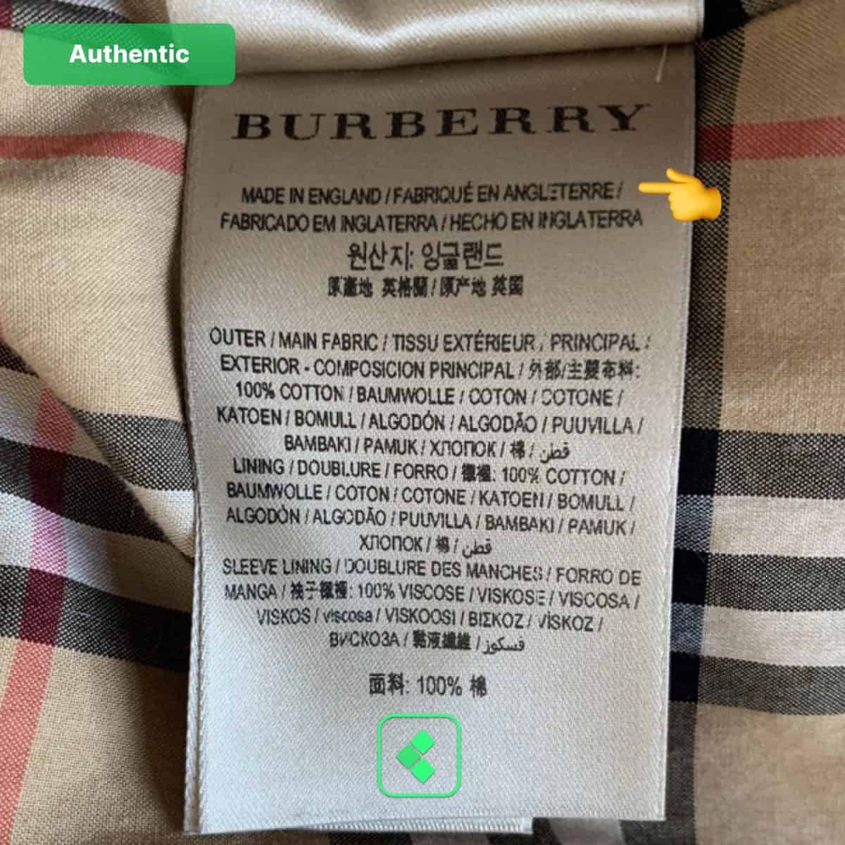 Authentic Burberry Coat tag