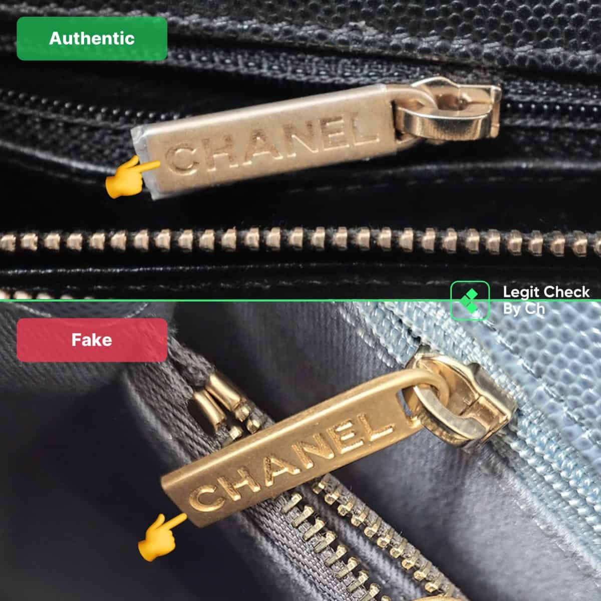Comparison of the authentic and fake Chanel bags for their zippers