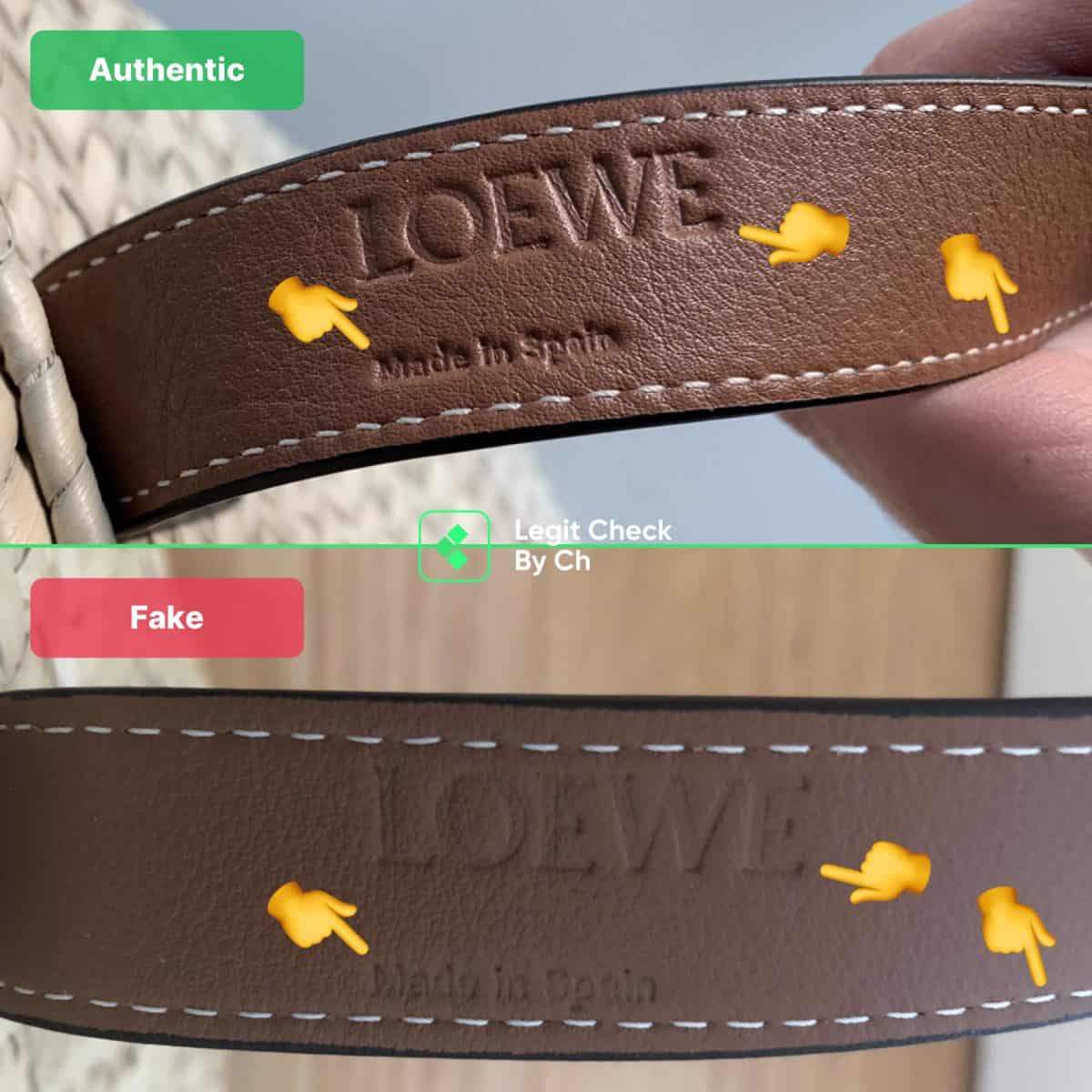 Authentic vs Fake Loewe Basket bag comparison: the strap
