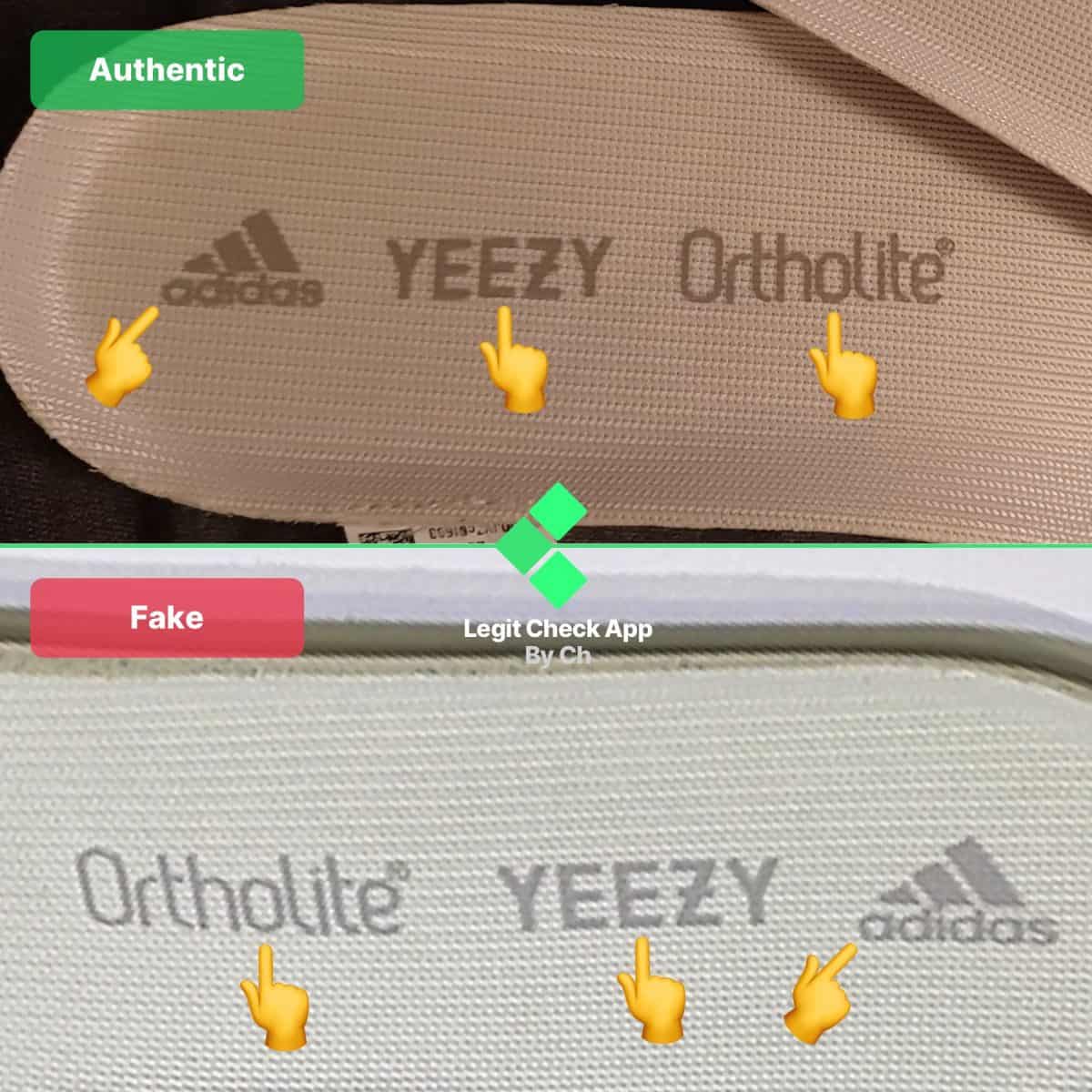 real vs fake yeezy 450 insole print