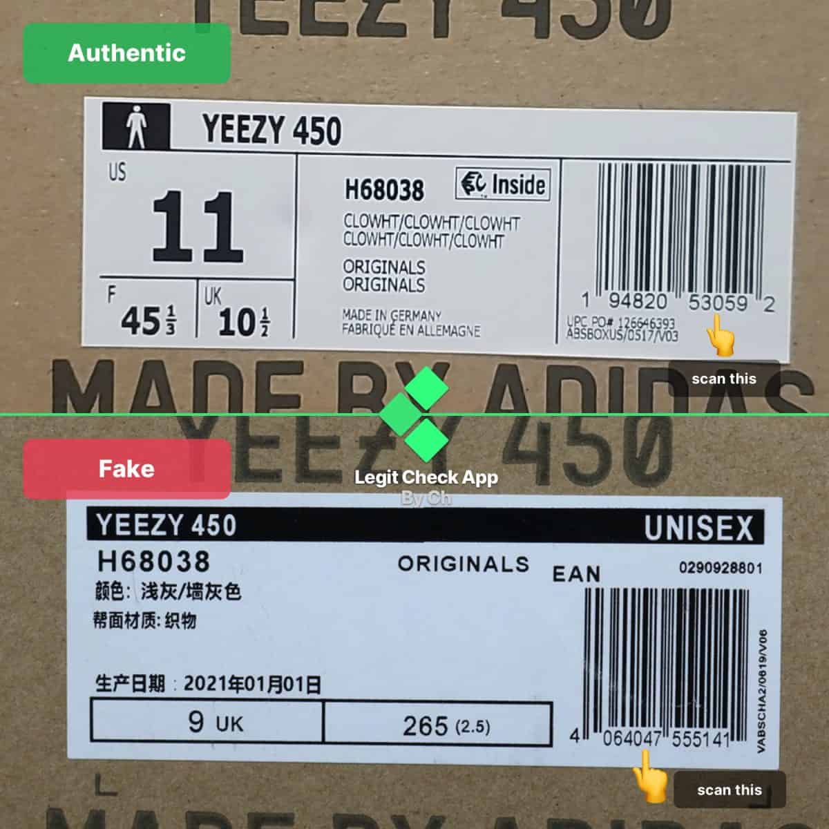 real vs fake yeezy 450 boxes