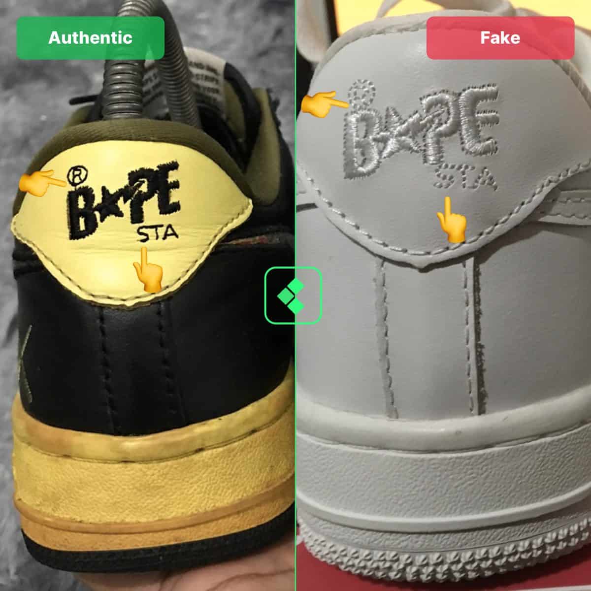 real vs fake bapesta shoes
