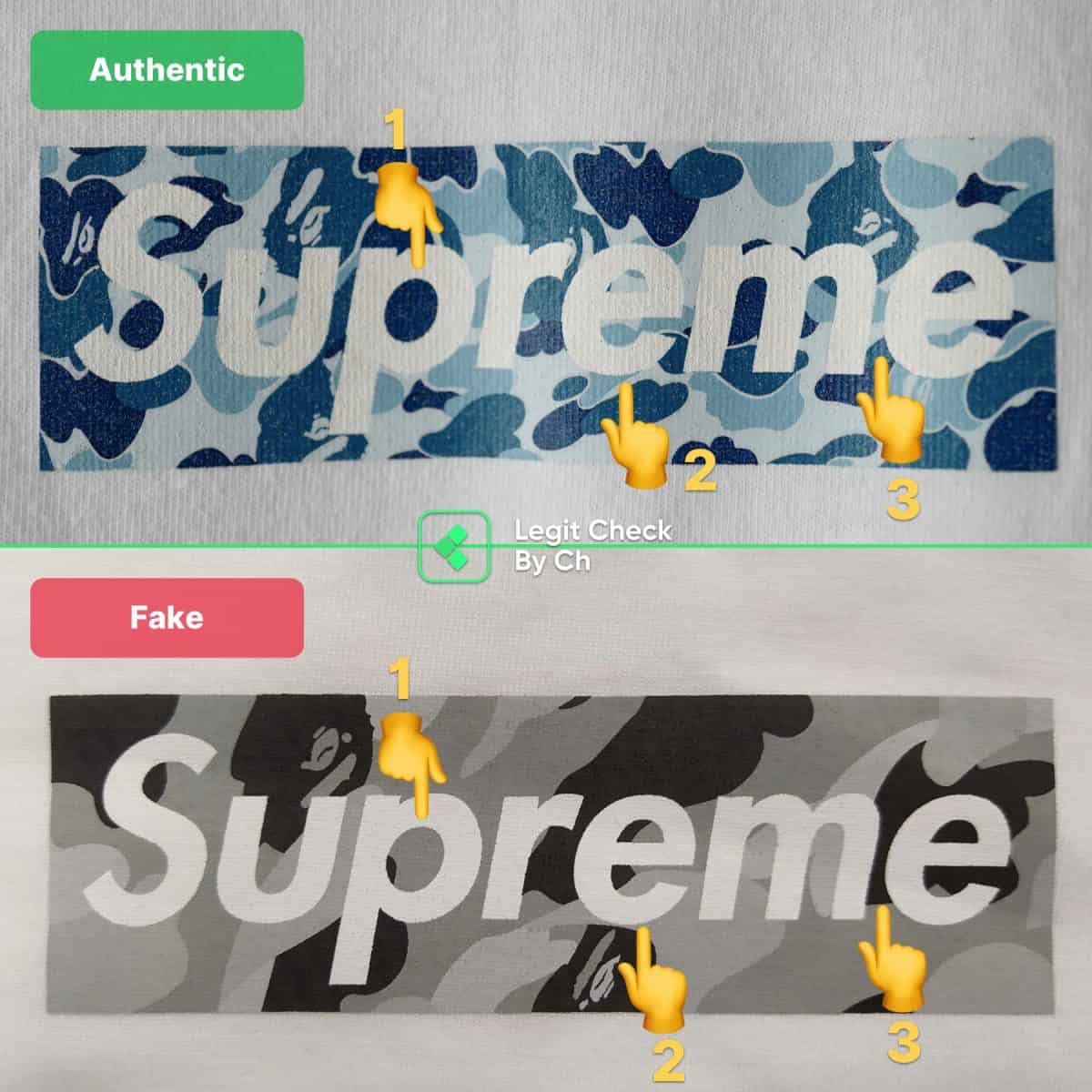 real vs fake supreme bape box logo