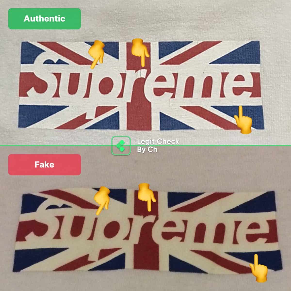 футболка Real vs Fake Supreme UK с логотипом