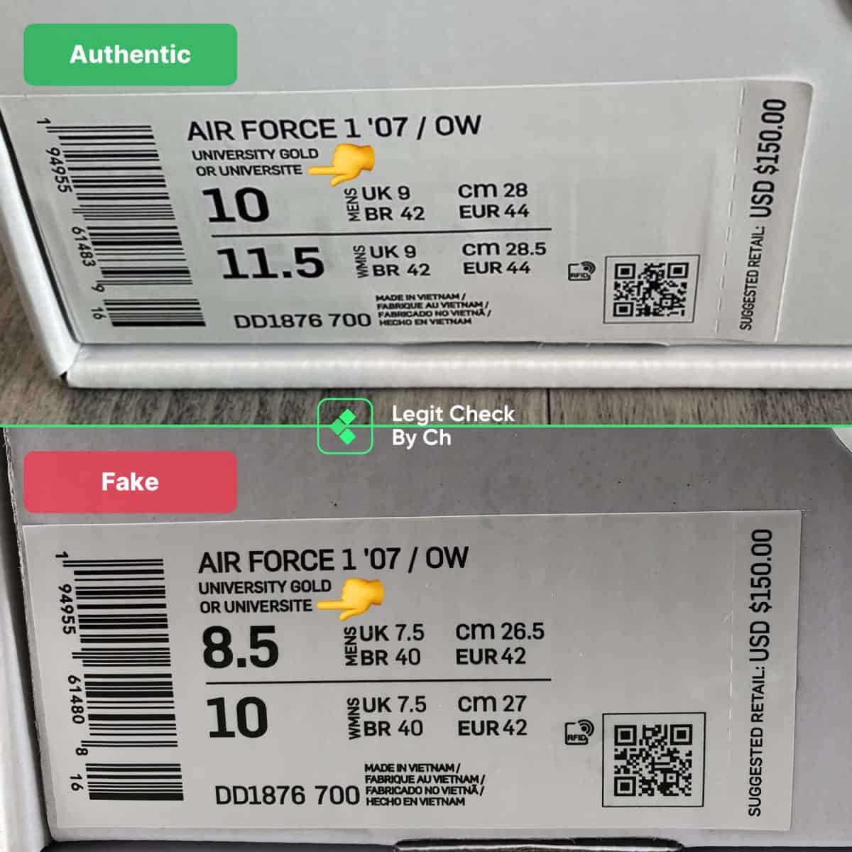 off-white air force 1 yellow real vs fake