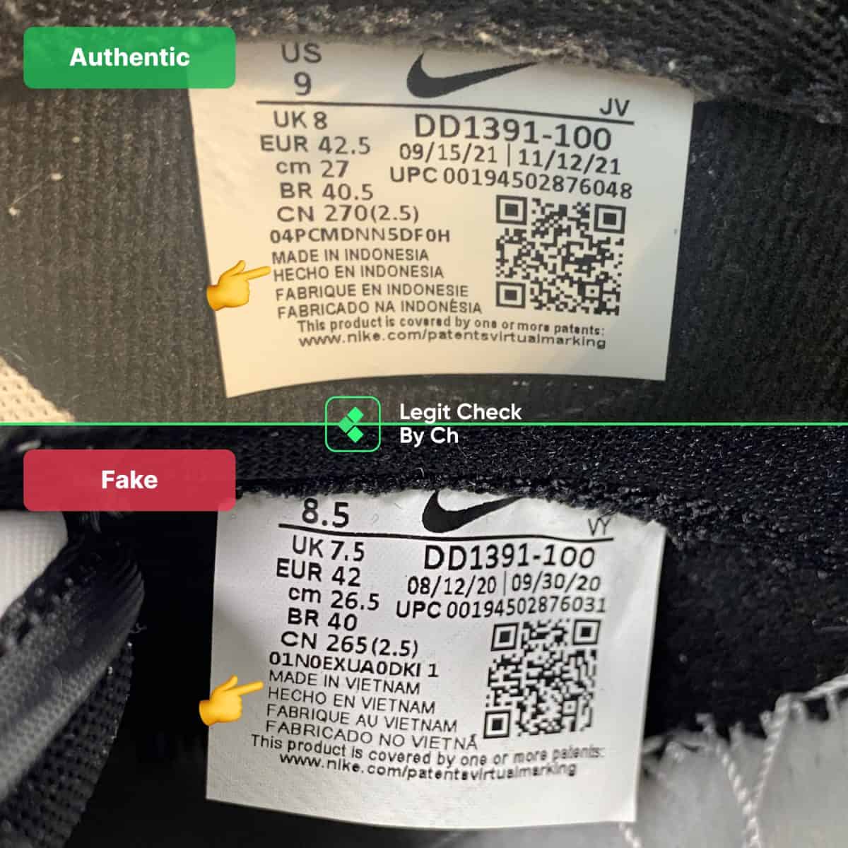 Fake Vs Real Nike Dunk Low Black White Size Tag